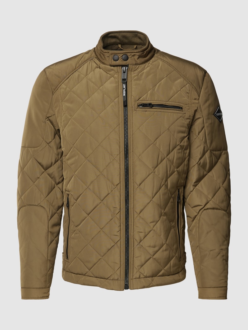 Steppjacke mit Stehkragen und Reißverschlusstaschen in khaki