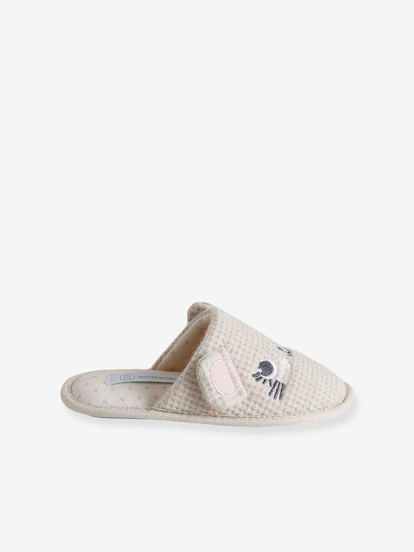 Chaussons mules souris enfant écru
