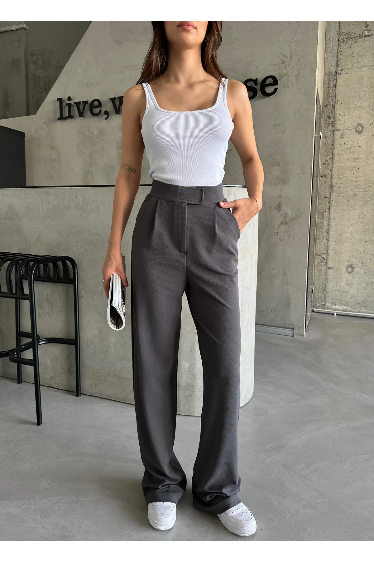 Laluvia  Parla Damen-Palazzohose aus Lycra mit Klettverschluss in Anthrazit