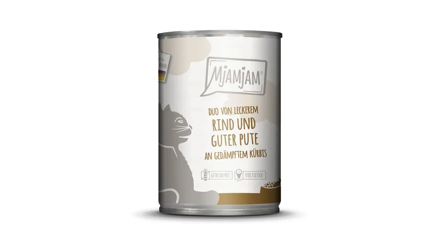 MjAMjAM Katzennassfutter DUO von leckerem Rind & guter Pute an gedämpftem Kürbis 400 g