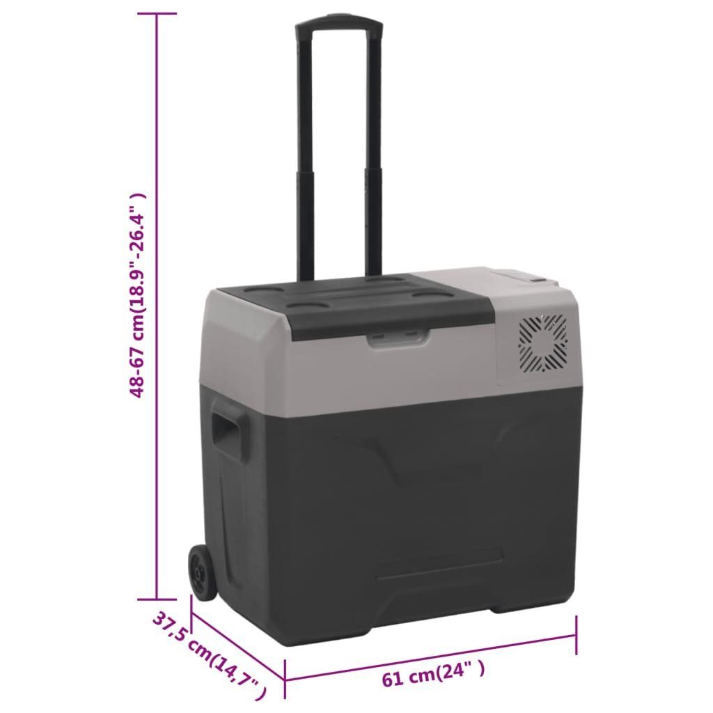vidaXL Kühlbox Kompressor Kühlbox mit Rollen und Griff Schwarz Grau 40 L Camping Va