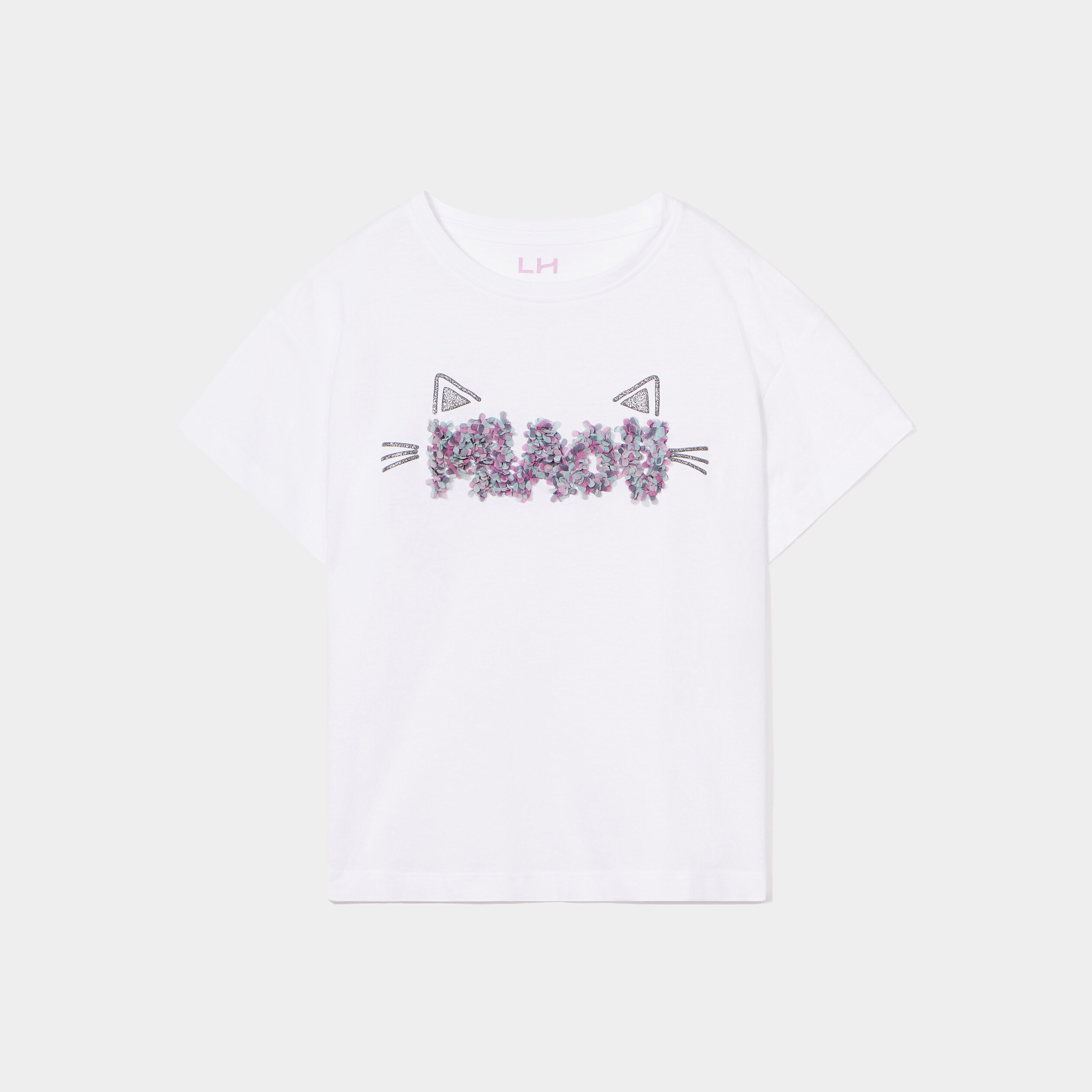 T-shirt avec pétales manches courtes ivoire fille | La Halle