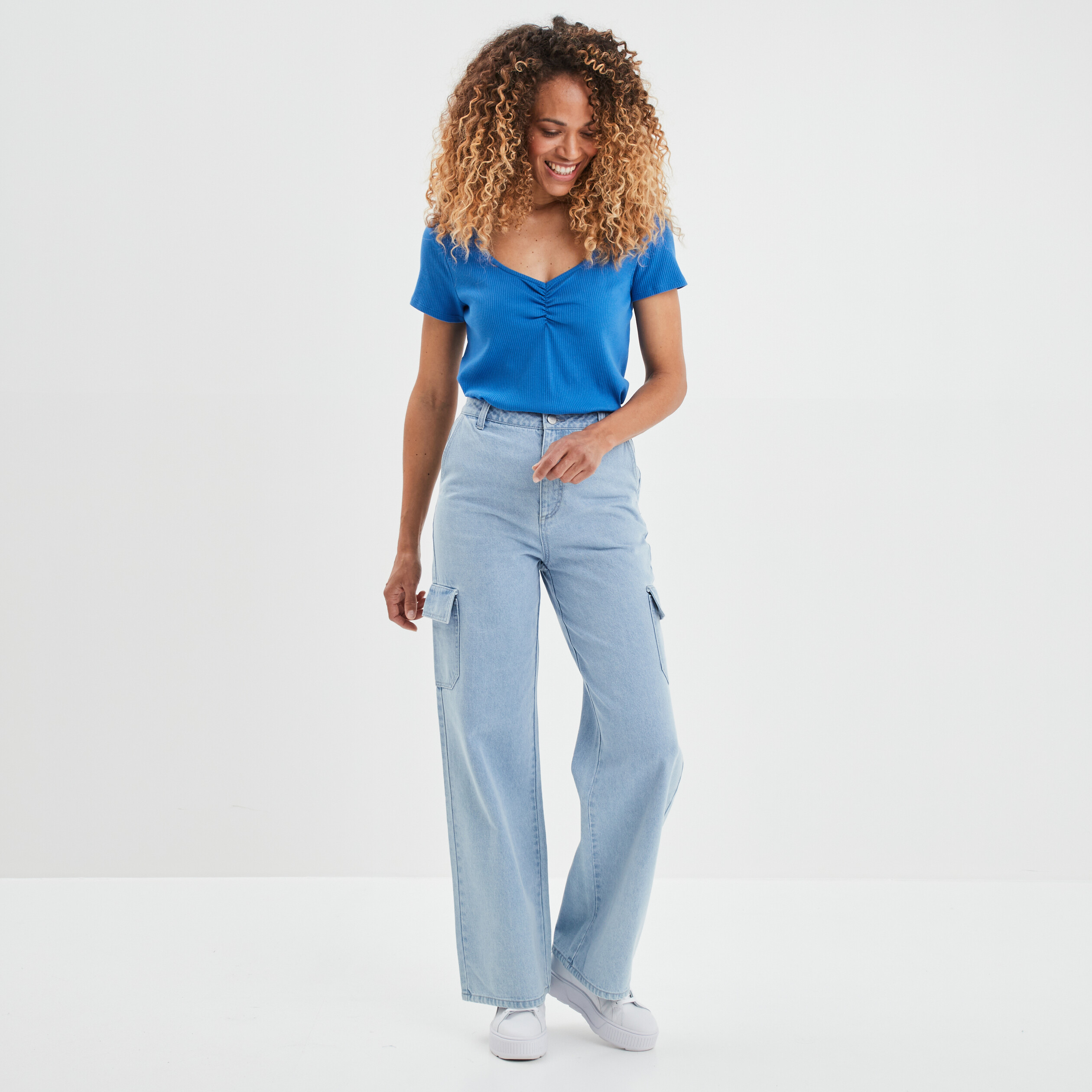 Jeans battle large taille haute Creeks denim stone femme | La Halle