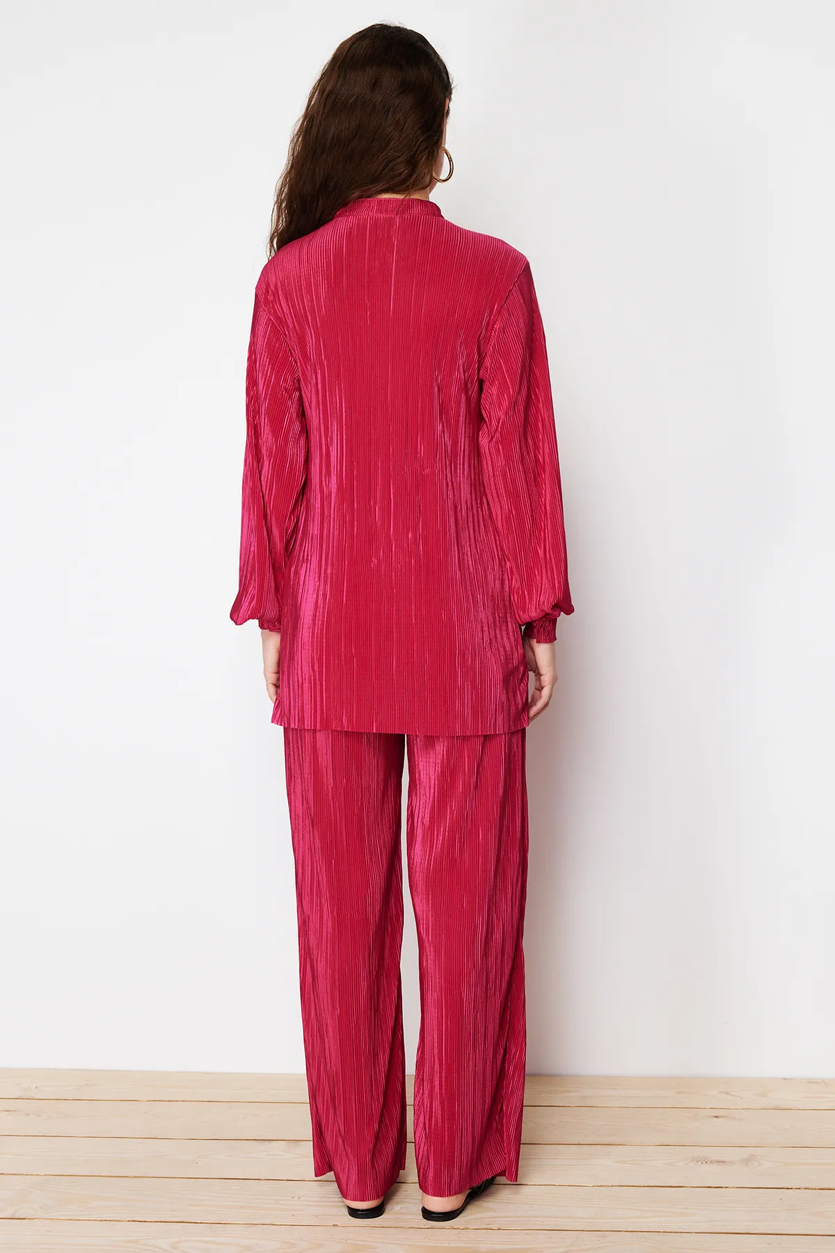 Trendyol Modest  Set aus gestricktem Ober- und Unterteil mit Falten in Fuchsia TCTSS24US00040