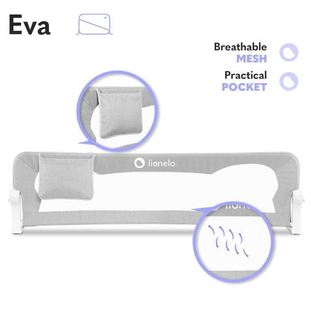 LIONELO Barrière de lit bébé Eva protection anti-chute 150cm filet aéré pliable