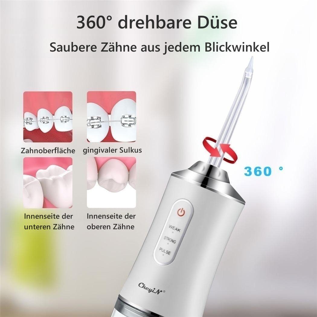 CkeyiN Munddusche Elektrische Munddusche mit kieferorthopädischer Düse, Aufsätze: 4 St., 3 Intensitätsstufen