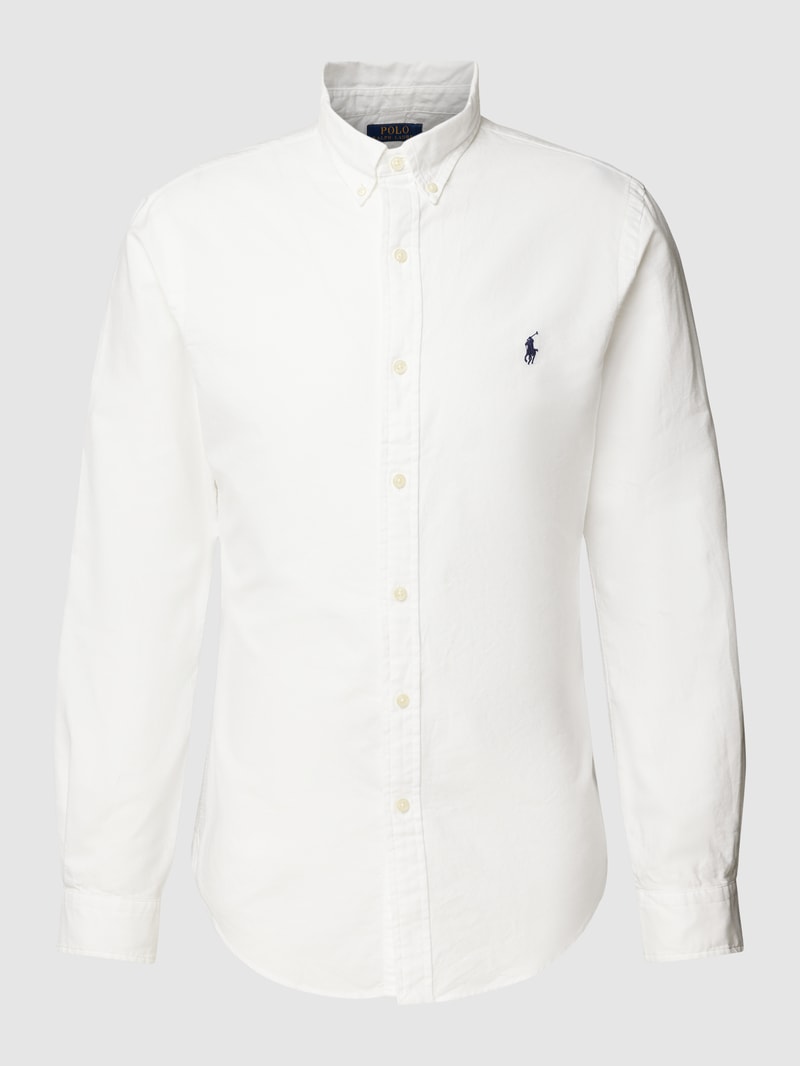 Slim Fit Freizeithemd mit Label-Stitching in weiß