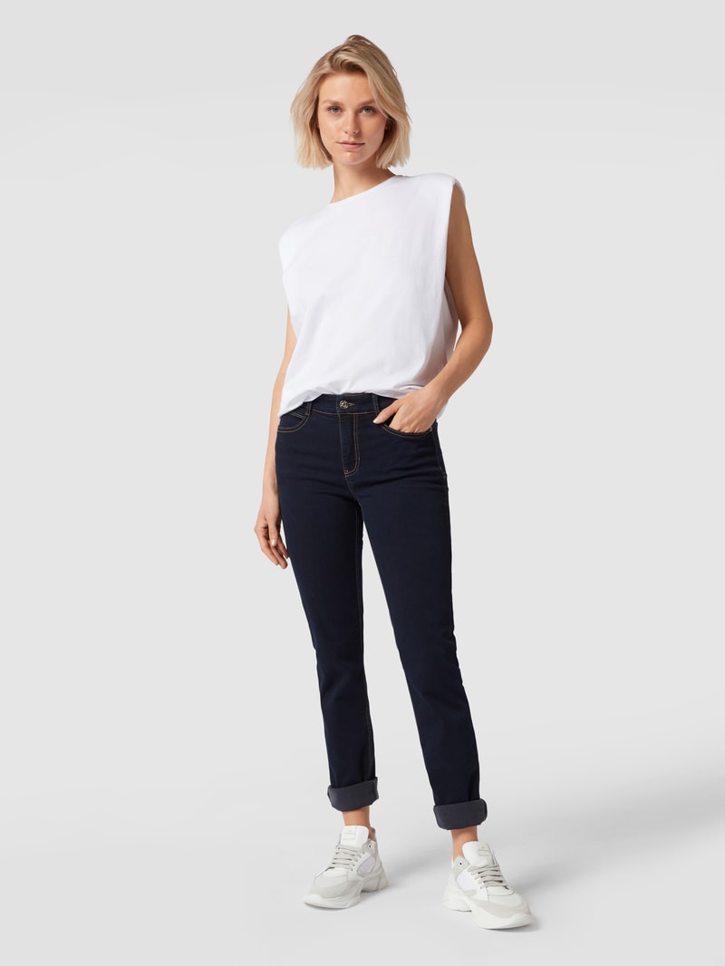 Straight Fit Jeans mit Label-Patch Modell 'Angela' in marineblau