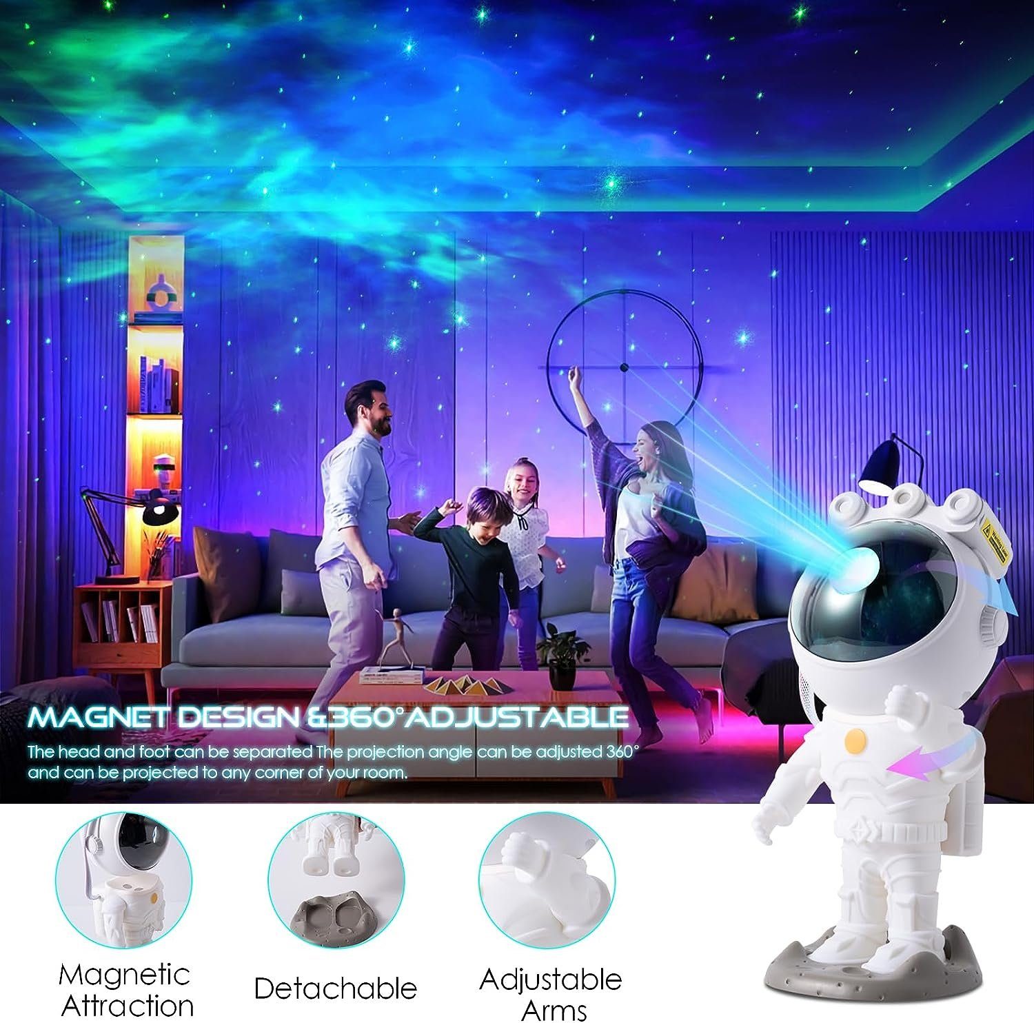 JUNG Sternenhimmel Projektor Kinder & Erwachsene Sternenprojektor Astronaut Portabler Projektor (Beamer, Minibeamer, Projektoren, Sterne, Deckenprojektor, Planetarium)