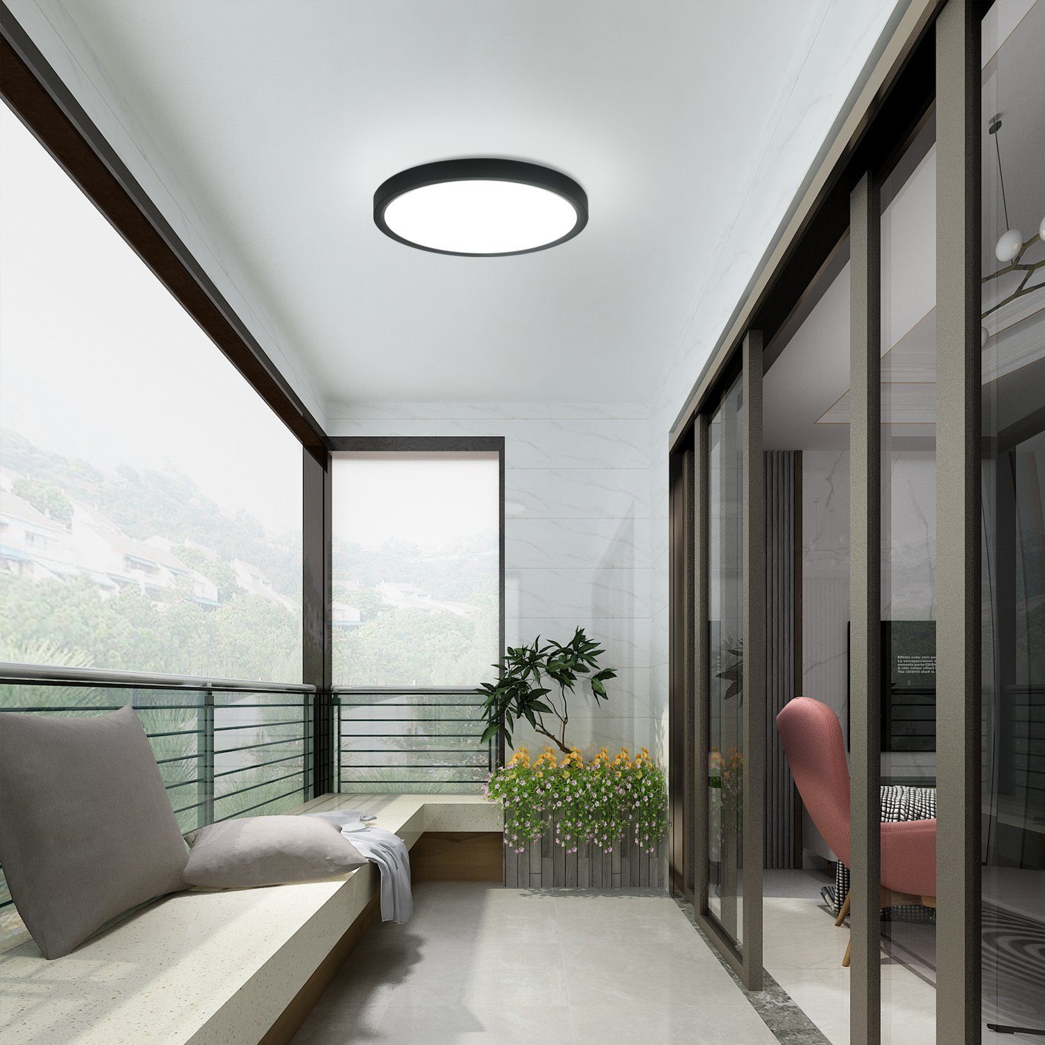 ZMH LED Deckenleuchte ∅22cm IP44 Wasserdicht einfache Selbstmontage mit Aufbauanleitung, nicht dimmbar, 3000K//4000K//6500K, Schwarz, 6500K