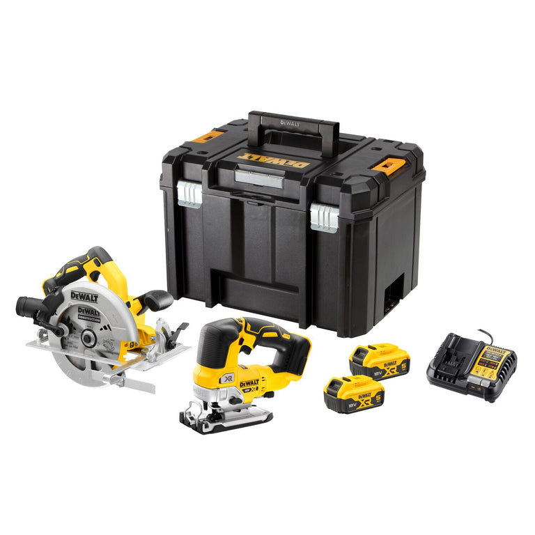 Kit doble DeWalt DCK2012P2T-QW 18V XR Zaag - DCS570+DCS334 - 2 x 5Ah en TSTAK