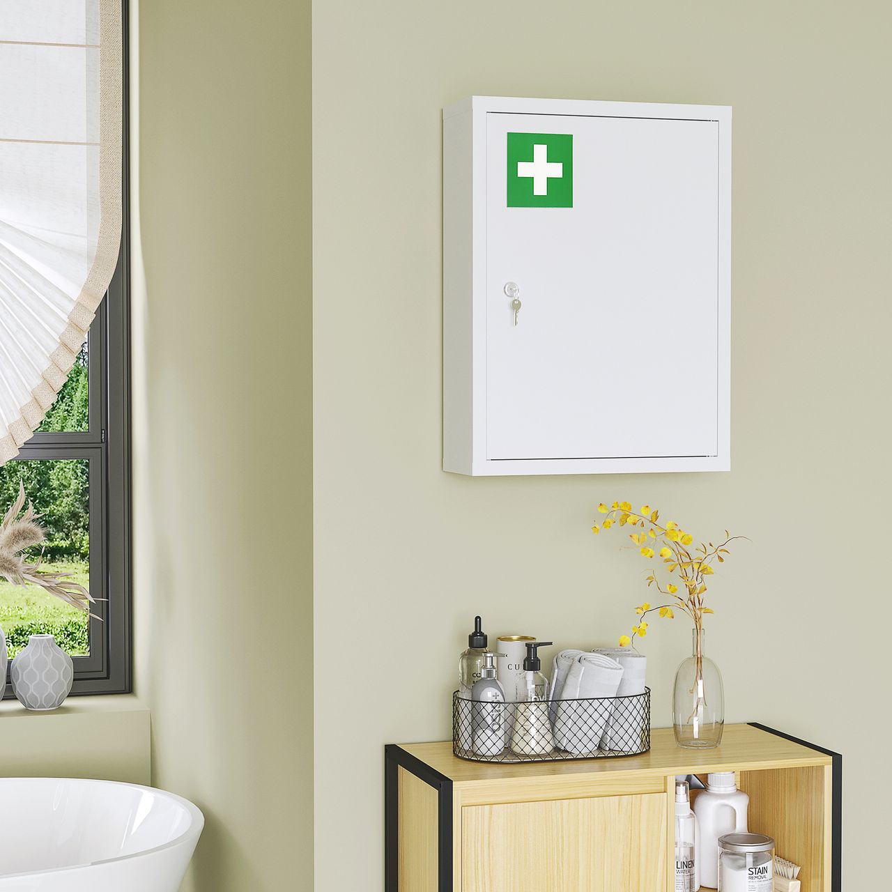 kleankin Medizinschrank, Apothekerschrank mit 3 Fächern, 2 Schlüsseln, Stahl