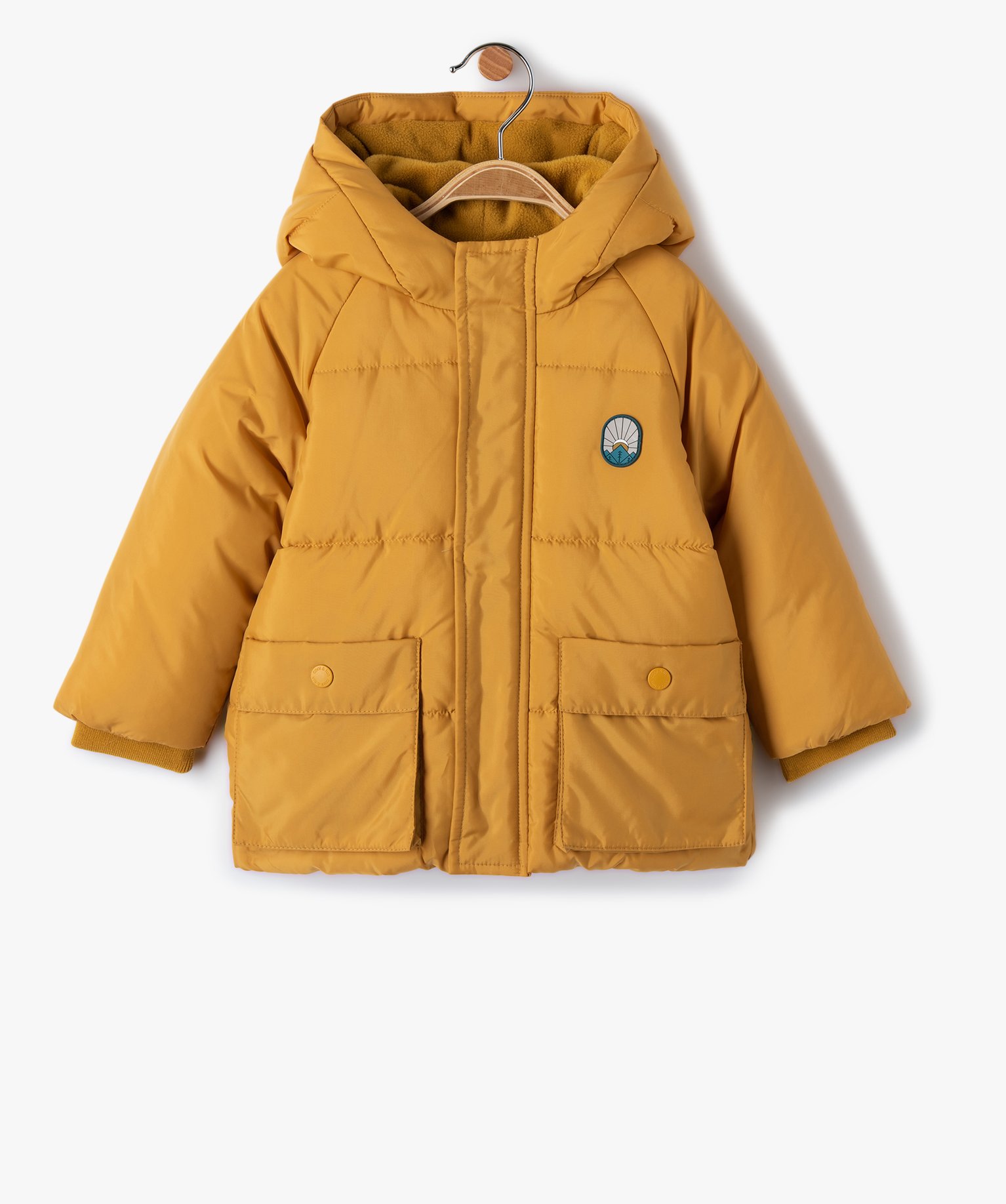 Blouson bébé Garçon chaud à capuche et doublure polaire jaune | GEMO