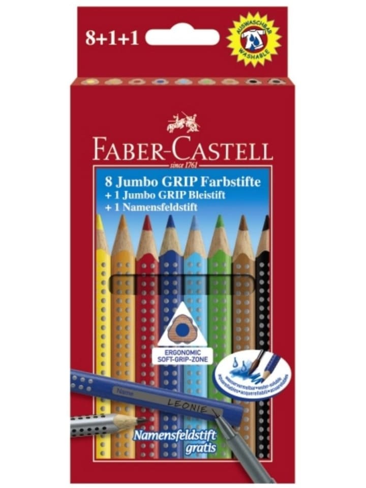 Faber-Castell Farbstifte Jumbo Grip Packung mit 8 Stück   Bleistift und Namensfeldstift günstig kaufen onesize