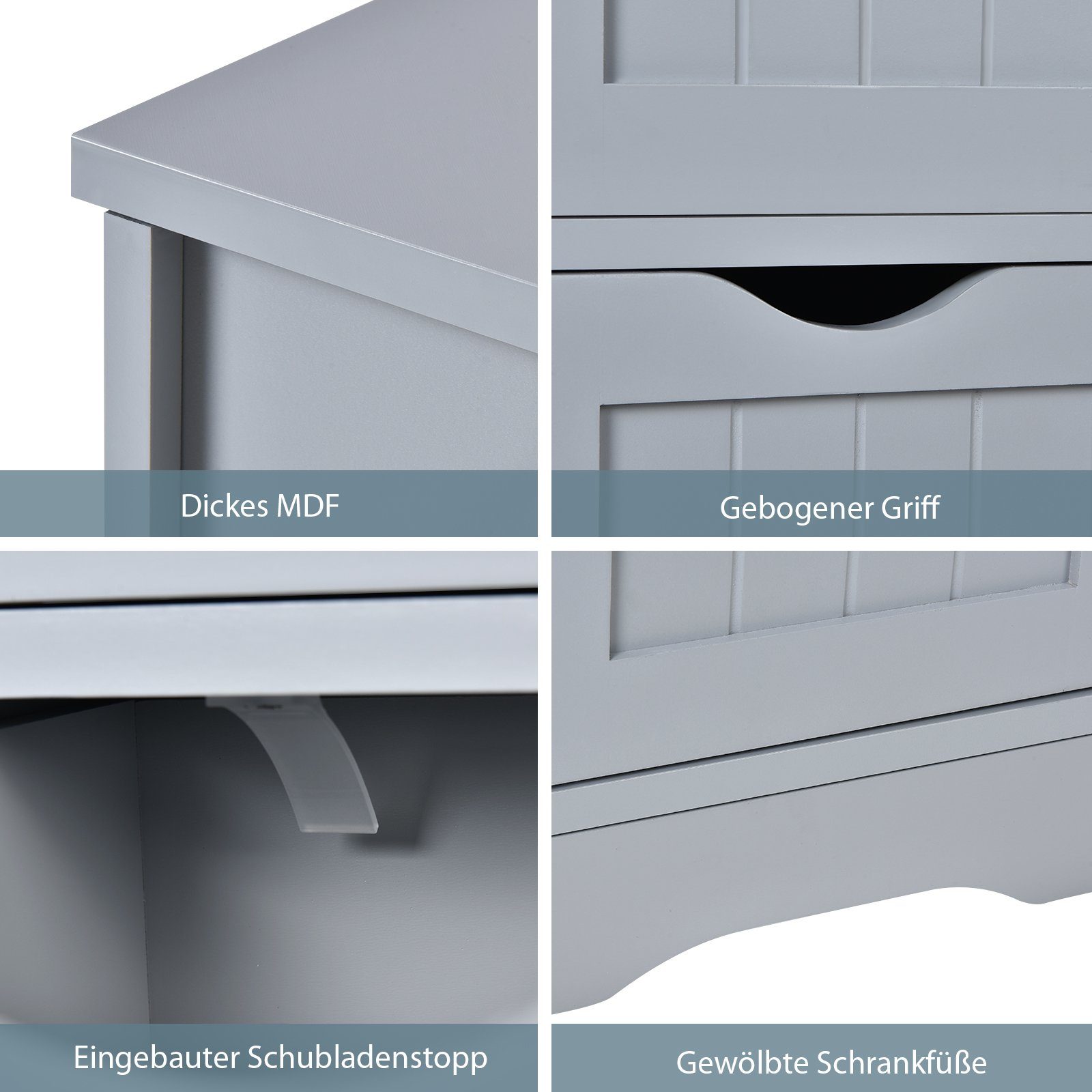 COSTWAY Badkommode Badezimmerschrank, mit 4 Schubladen, 82cm, Kippsicherung