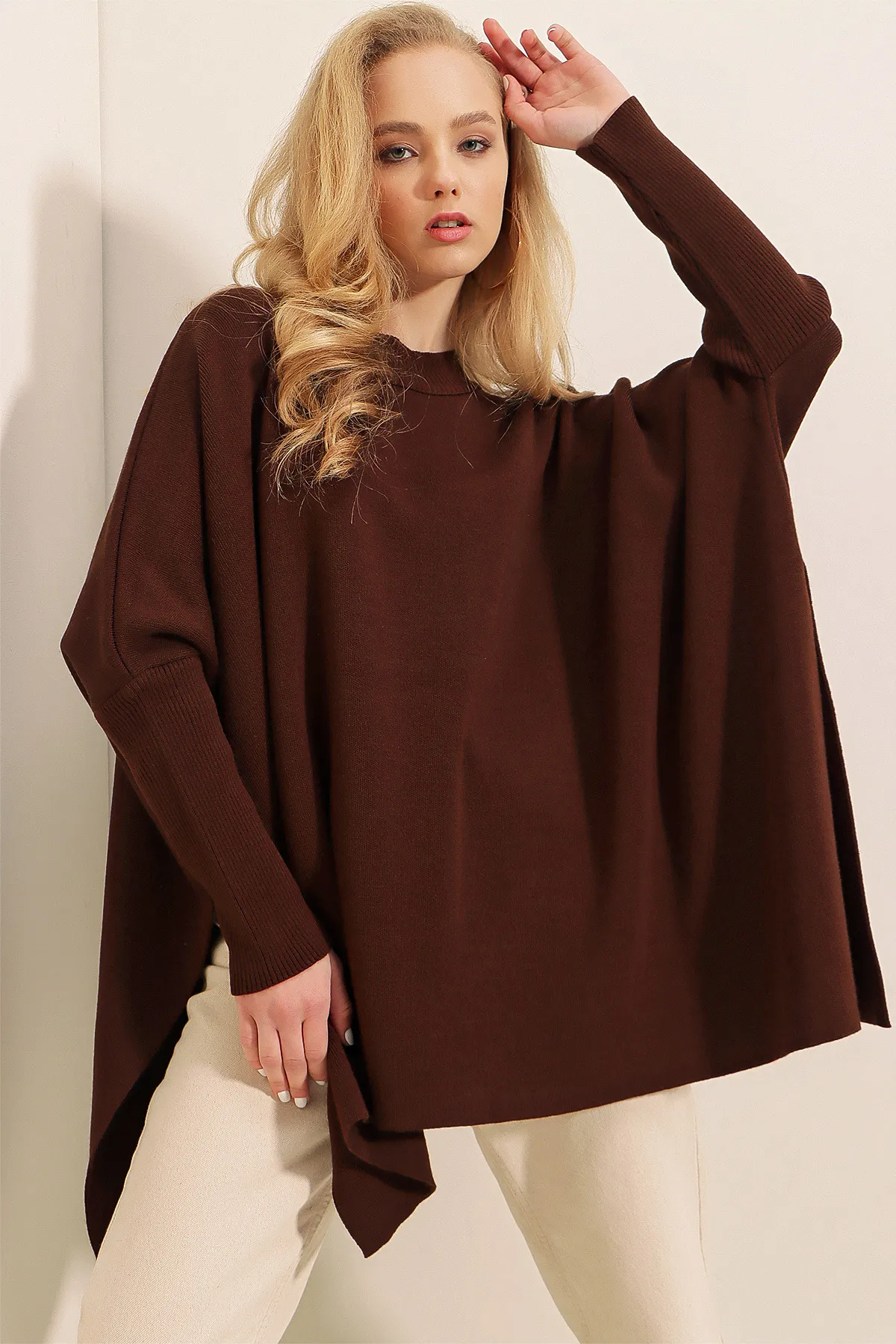 Bigdart  15783 Poncho-Pullover mit Schlitz – Braun