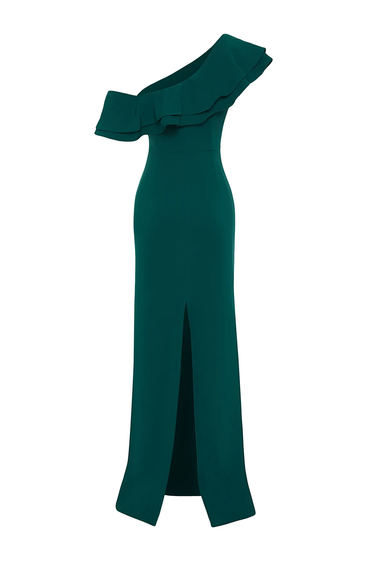 Trendyol Collection  Smaragdgrünes, gewebtes Abendkleid mit Volants TPRSS24AE00066