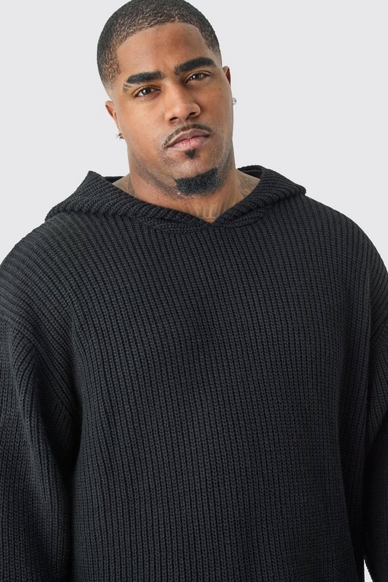 Plus kastiger Oversize Hoodie in Schwarz