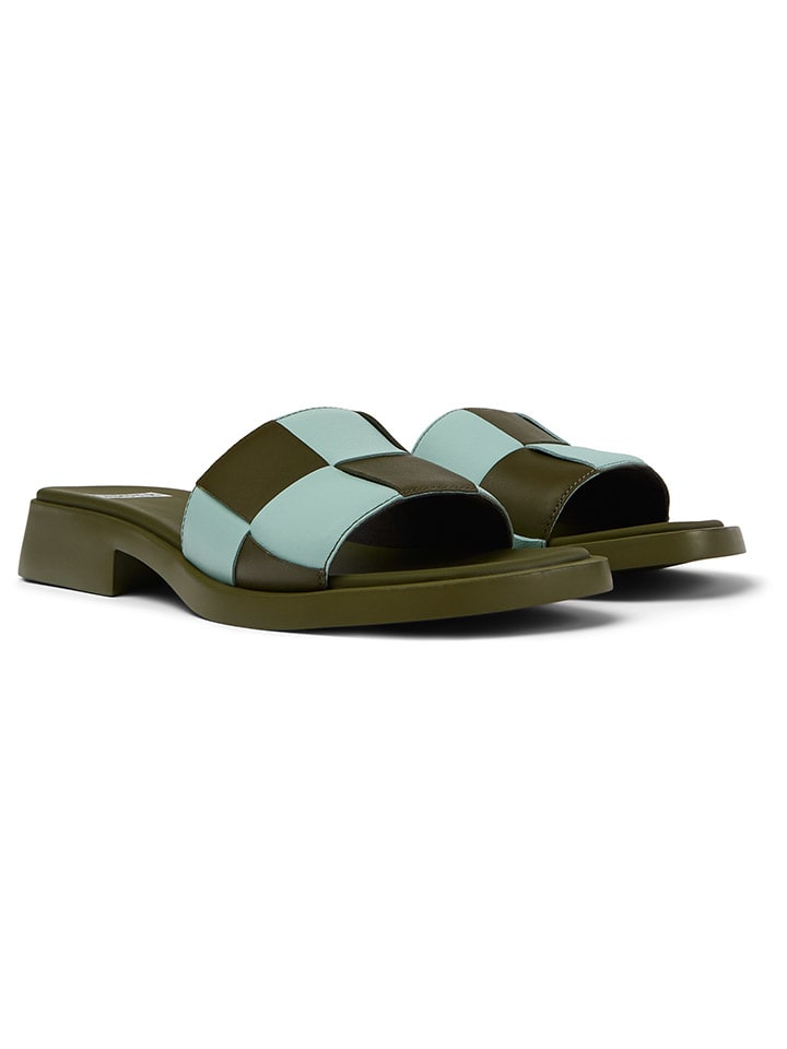 Camper Leder-Pantoletten in Khaki/ Türkis günstig kaufen