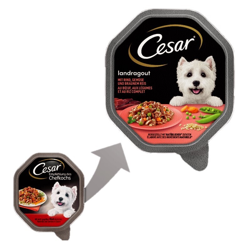 Cesar Hundenassfutter Cesar Landragout 14x150g Rind-Stückchen, Naturreis und Gemüse