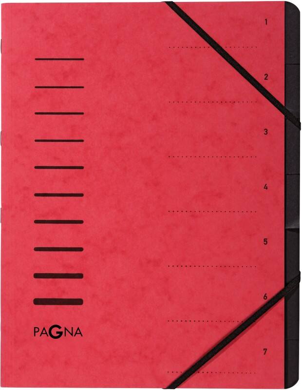 PAGNA Fächermappe DIN A4 Unbeschriftet Pappkarton 7 Fächer Rot 24,5 (B) x 0,4 (T) x 32 (H) cm