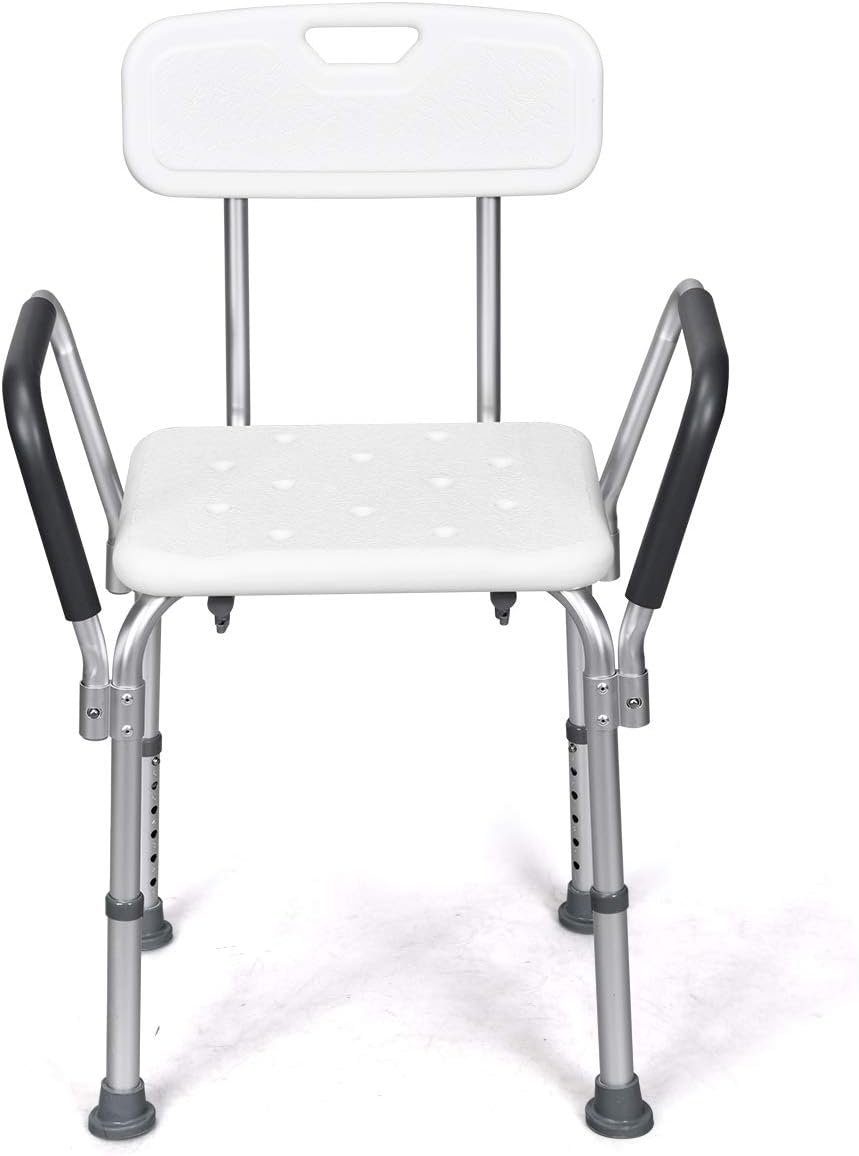KOMFOTTEU Duschhocker Badestuhl, belastbar bis 150,00 kg, höhenverstellbar, mit Armlehnen & Rückenlehne, bis 150kg