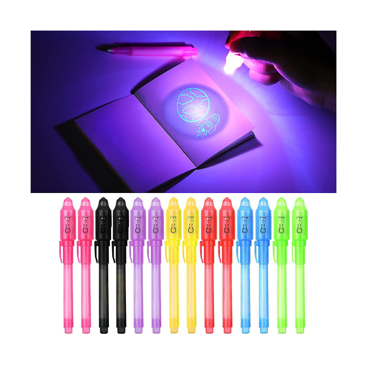 frler Geheimstift mit UV-Licht Zauberstift Kindergeburtstag ,14 Stück Mitgebsel für Kinder