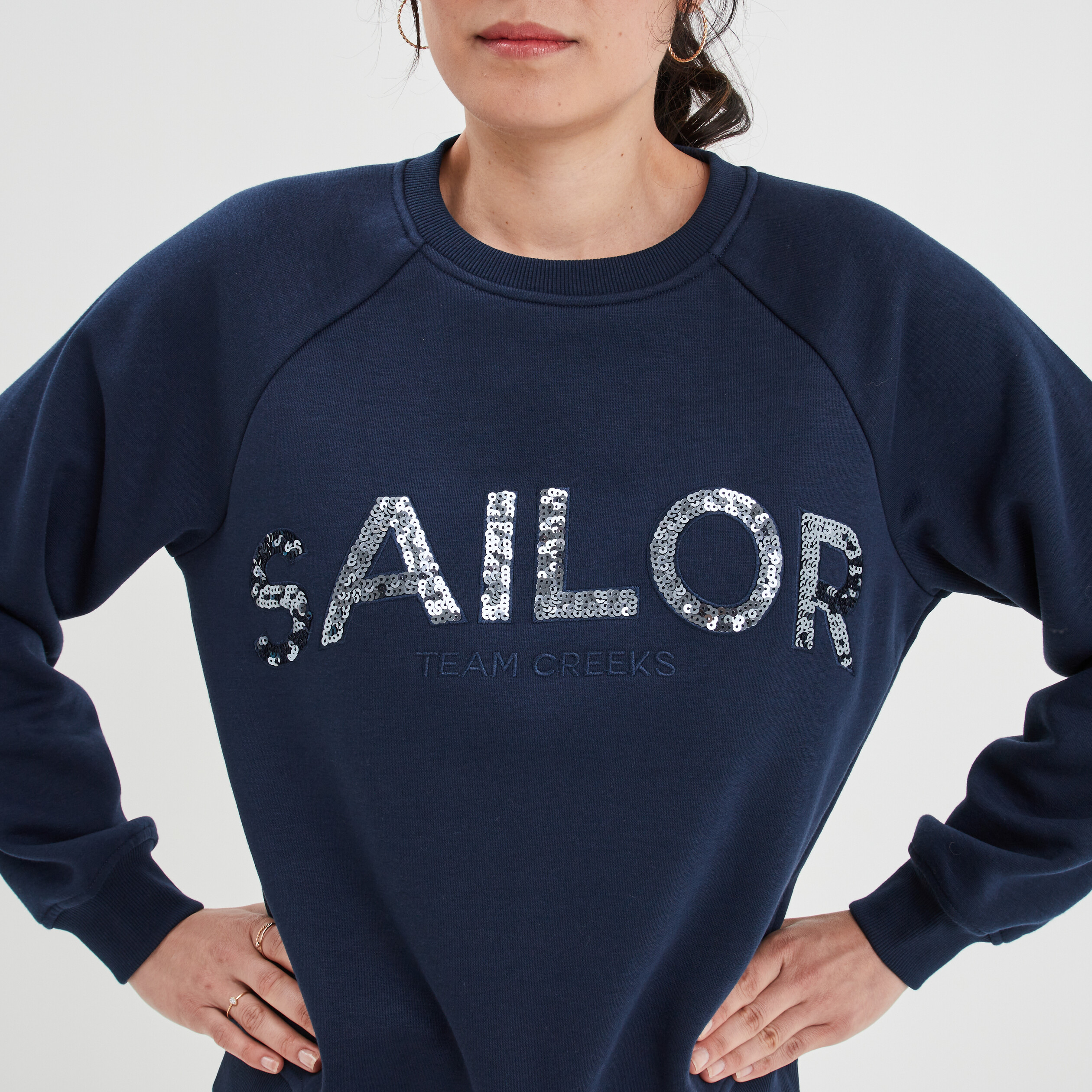 Sweat à sequins col rond Creeks bleu marine femme | La Halle
