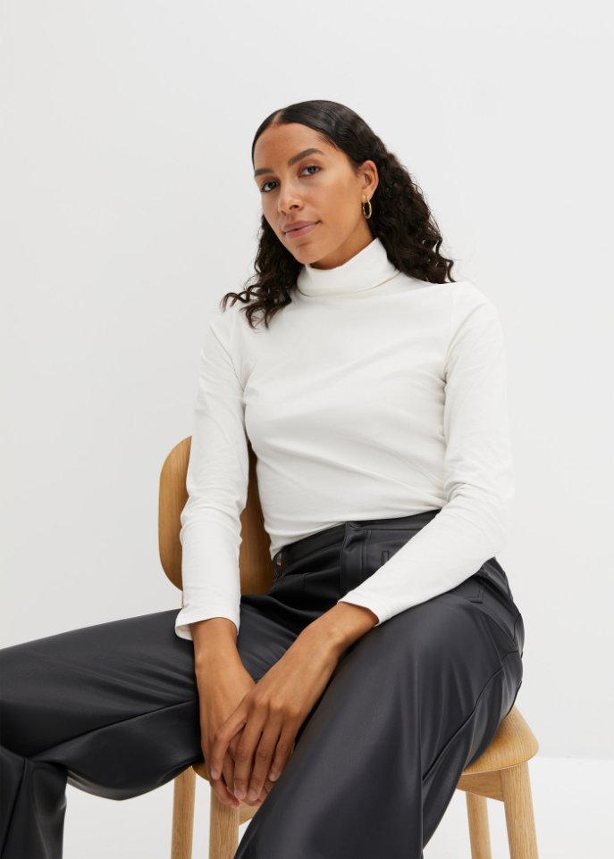 Rollkragen-Stretch-Shirt, Langarm