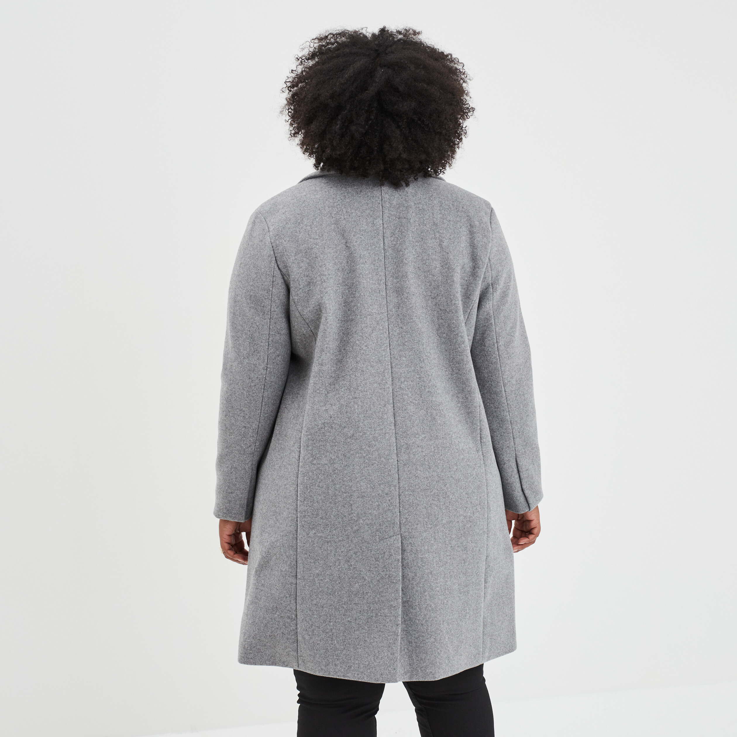 Manteau long boutonné gris femme grande taille | La Halle