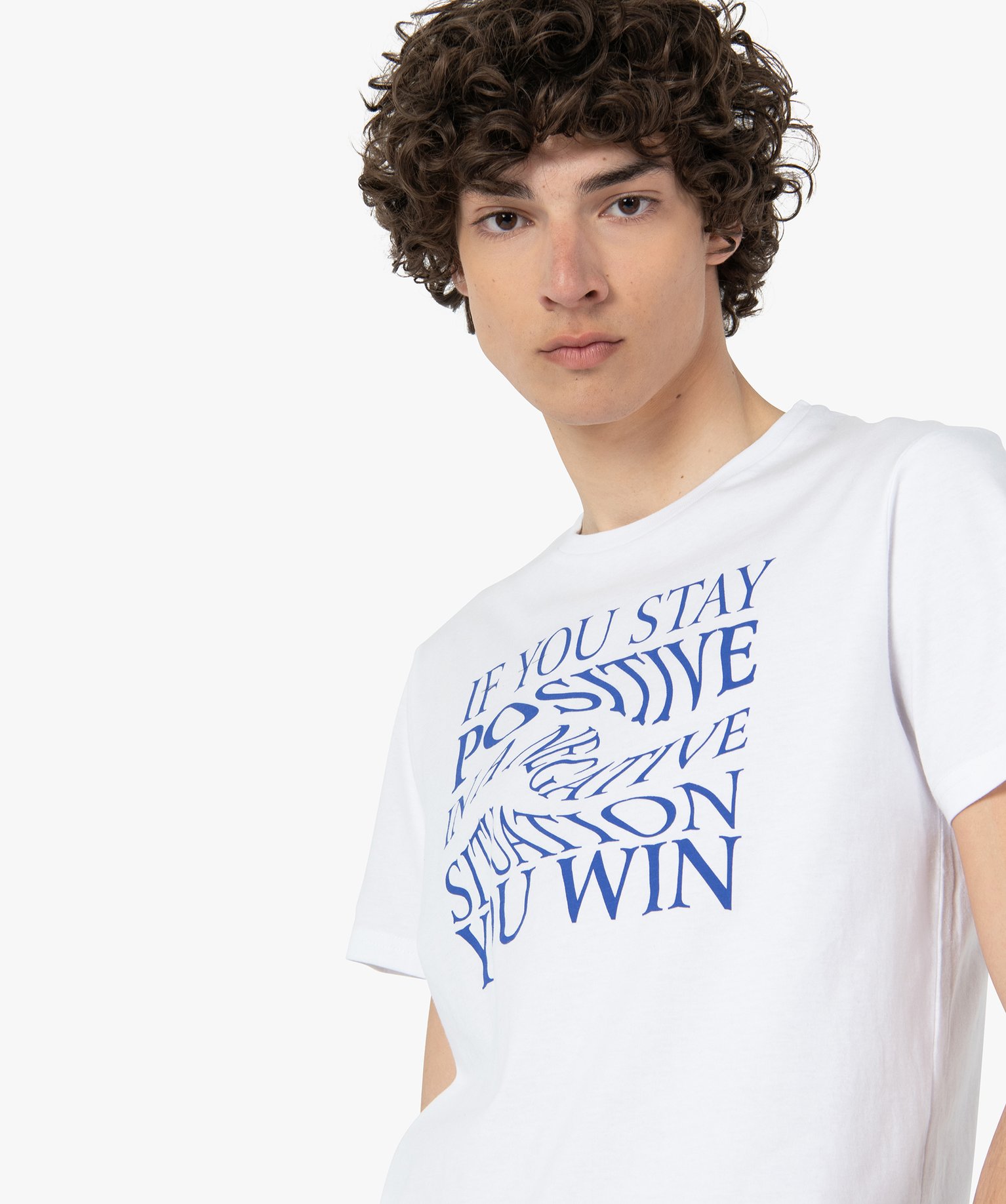 Tee-shirt homme à manches courtes avec inscription positive blanc | GEMO