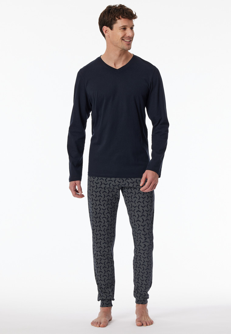 Schlafanzug lang Bündchen nachtblau - Casual Essentials
