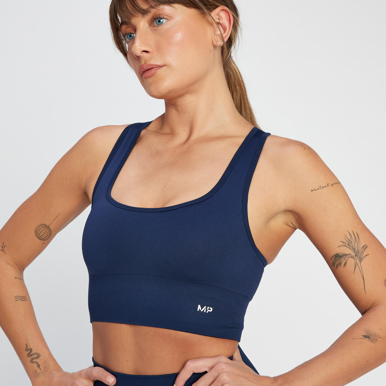 MP Women's Shape Seamless Cross Strap Sports Bra - Navy