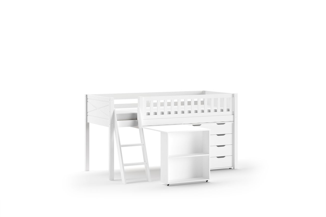 VIPACK SCOTT Spielbett, LF 90 x 200 cm, mit Schreibtisch und Schubladenkommode