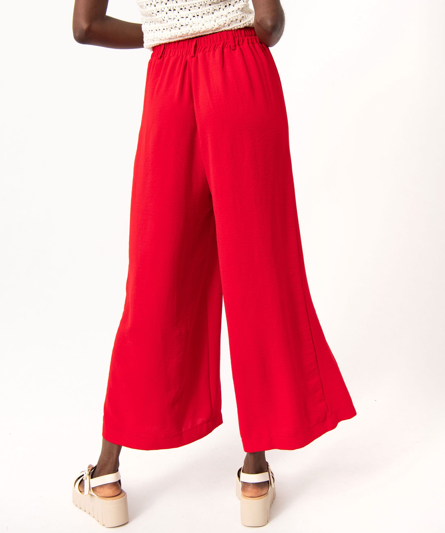 Pantacourt large en toile fluide femme rouge | GEMO