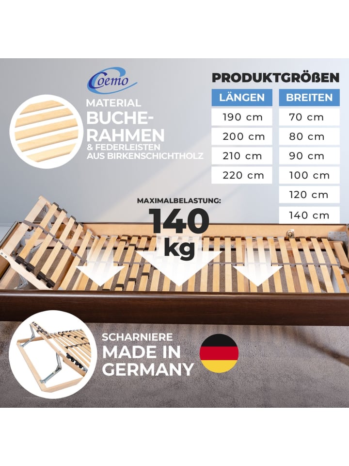 Coemo 2 x Lattenrost Kopfteil verstellbar 90x200 cm in Natur günstig kaufen onesize
