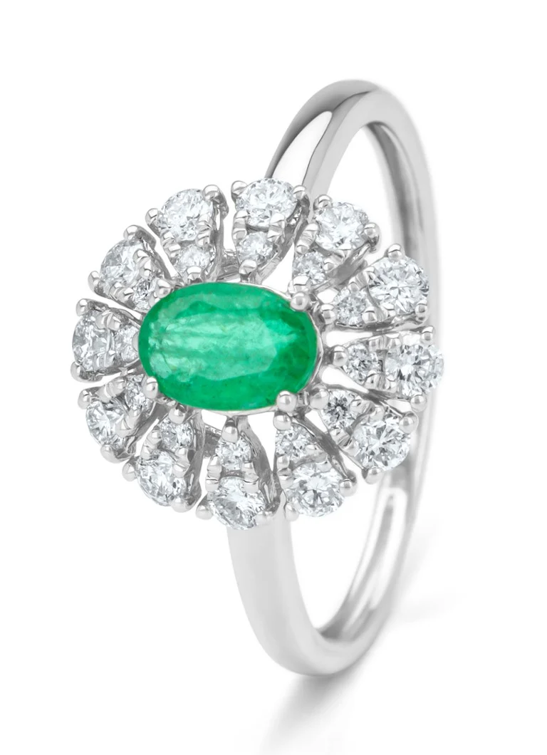 Anello Diamond Point in oro bianco, smeraldo da 0,48 ct, Majestic