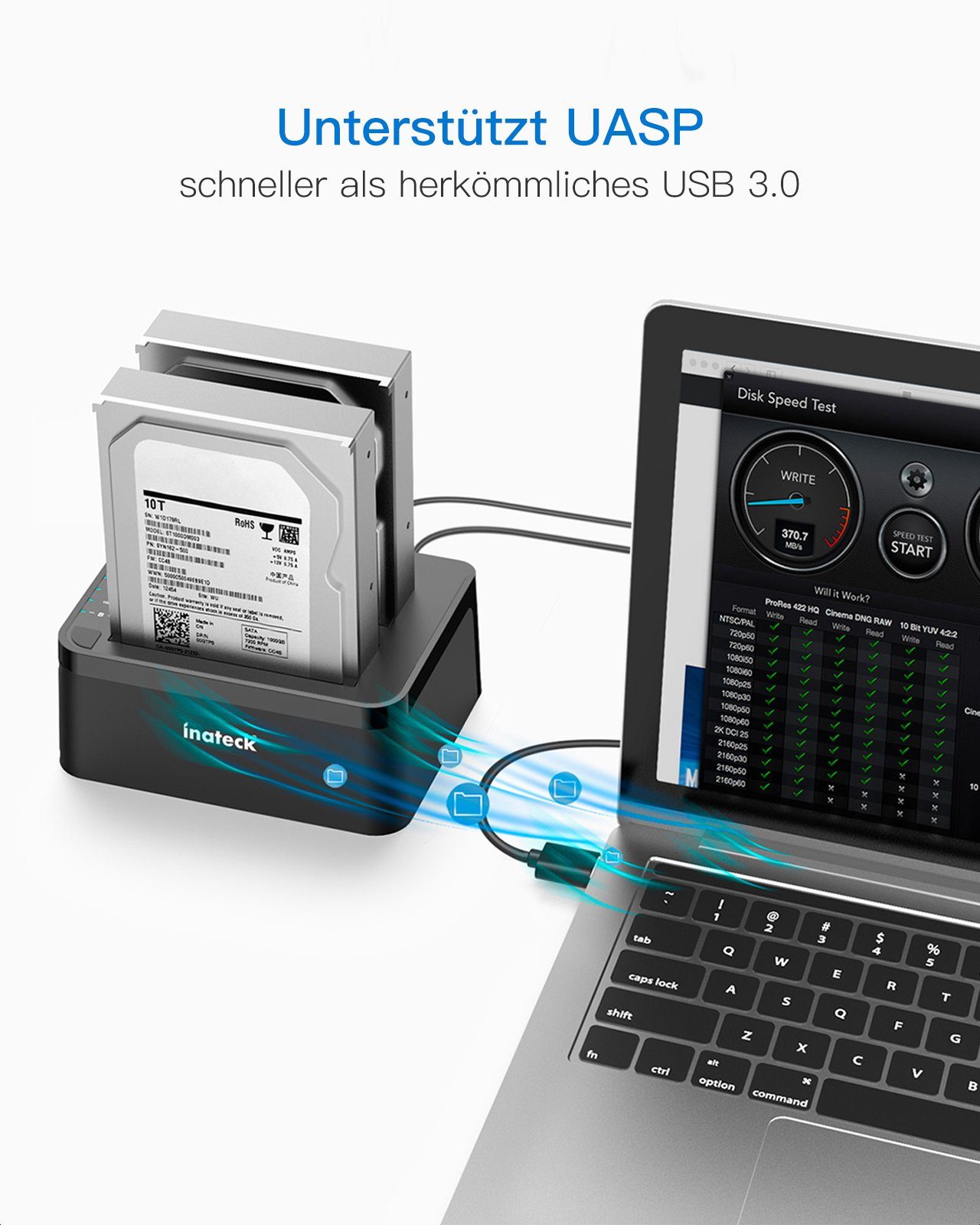 Inateck Festplatten-Dockingstation USB 3.0, SATA Dual-Schacht Docking