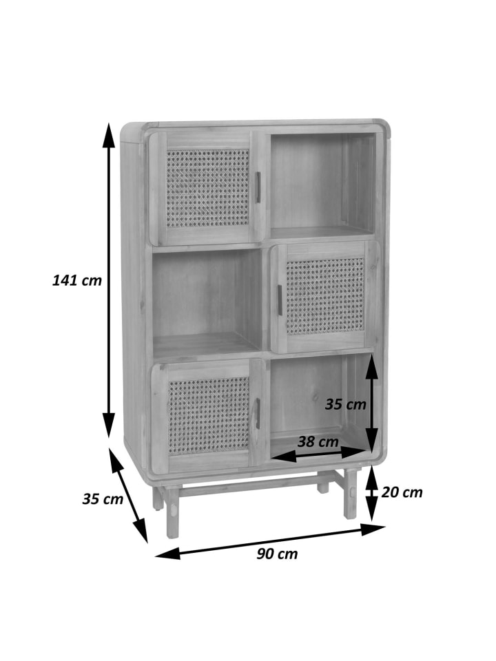 MCW Highboard M47 Staufächer, Rattan Akazie Massiv-Holz gebeizt günstig kaufen onesize