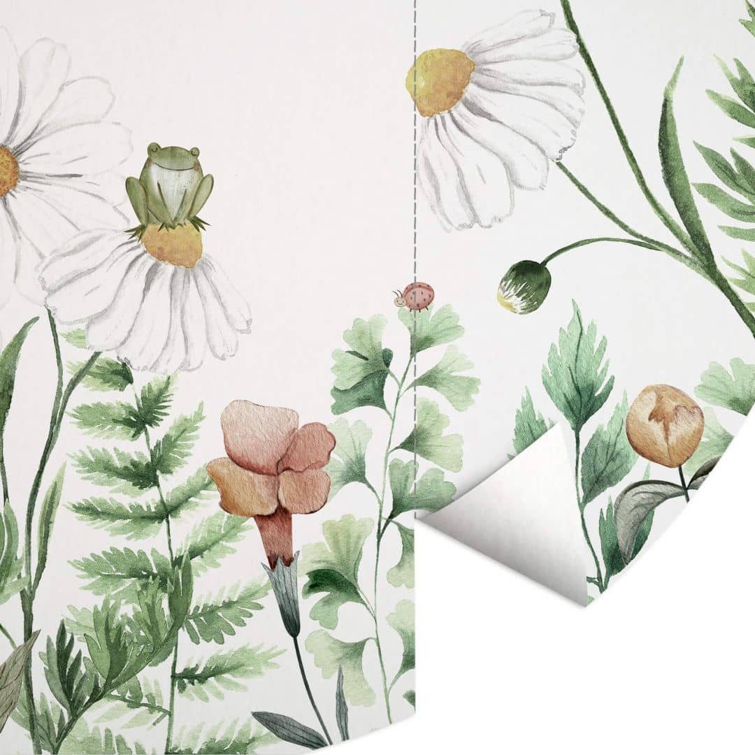 K&L Wall Art Fototapete Fototapete Baby Kinderzimmer Blumen Elfe Blumenwiese Vliestapete rund, große Kinder Motivtapete