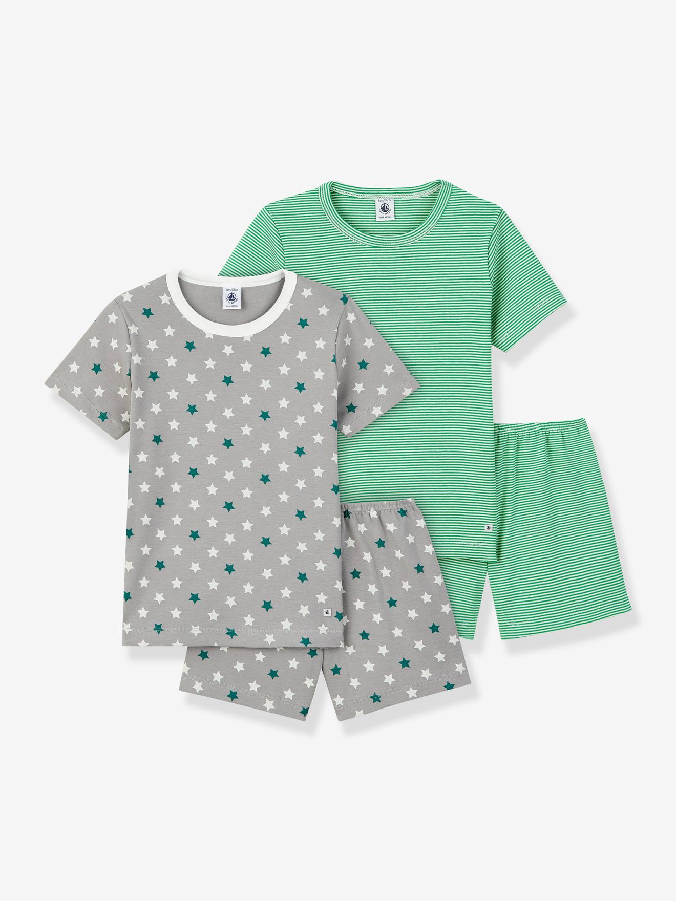 Petit Bateau 2er-Pack kurze Jungen Schlafanzüge PETIT BATEAU - grau sterne+grün