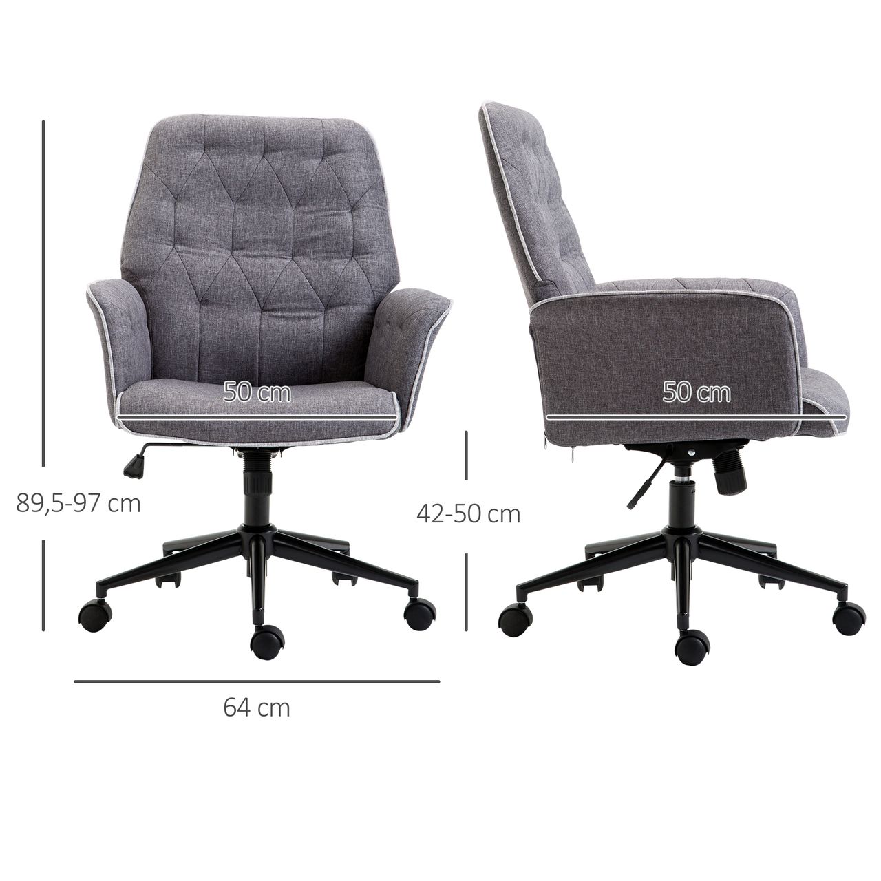 HOMCOM Bürostuhl mit Wippfunktion Drehstuhl Home-Office-Stuhl höhenverstellbarer Schreibtischstuhl ergonomisch 360°-Drehräder Schaumstoff Dunkelgrau 66 x 69 x 89,5-97 cm