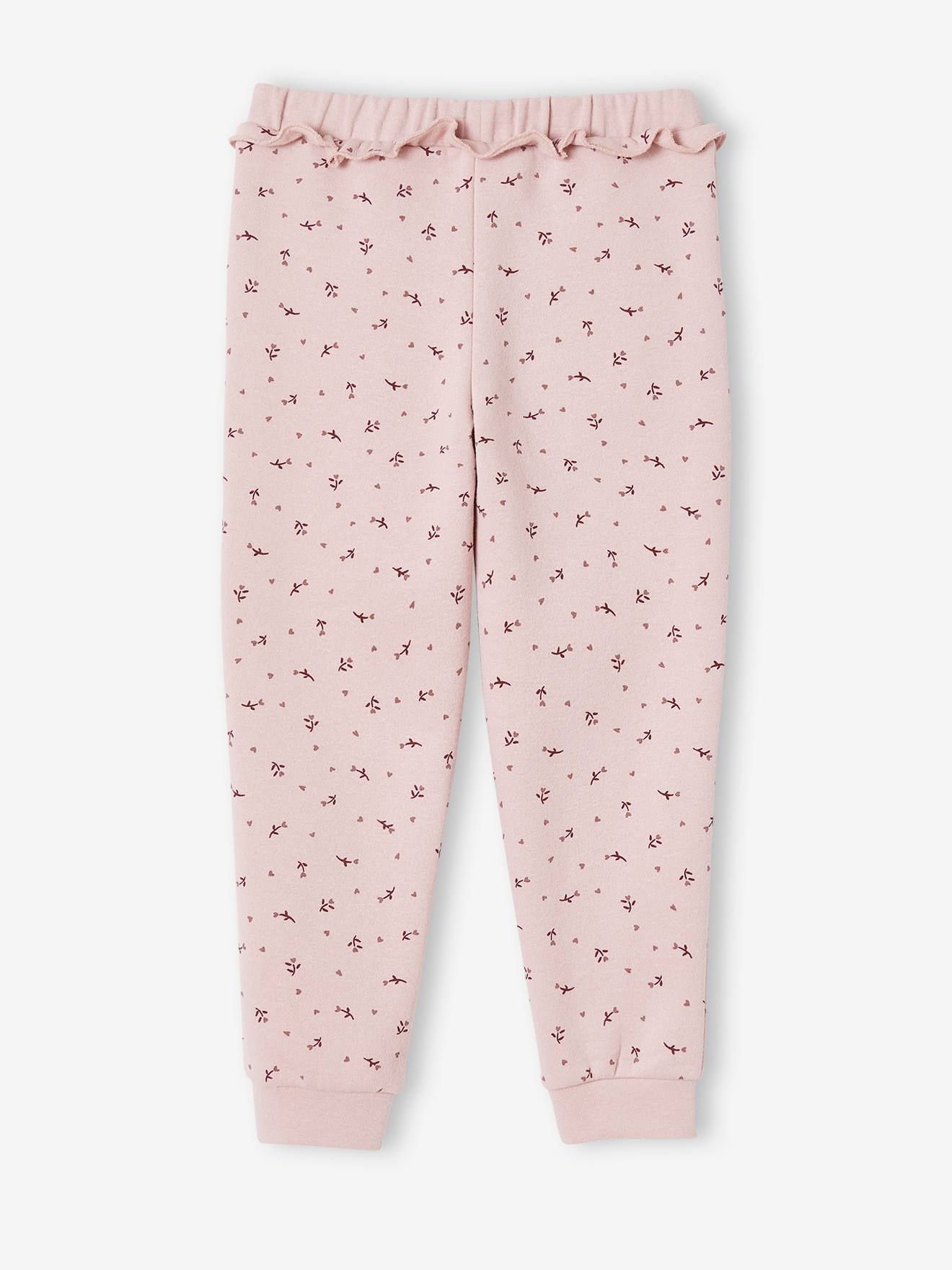 Pantalon jogging volanté fille imprimé fleurs bleu imprimé