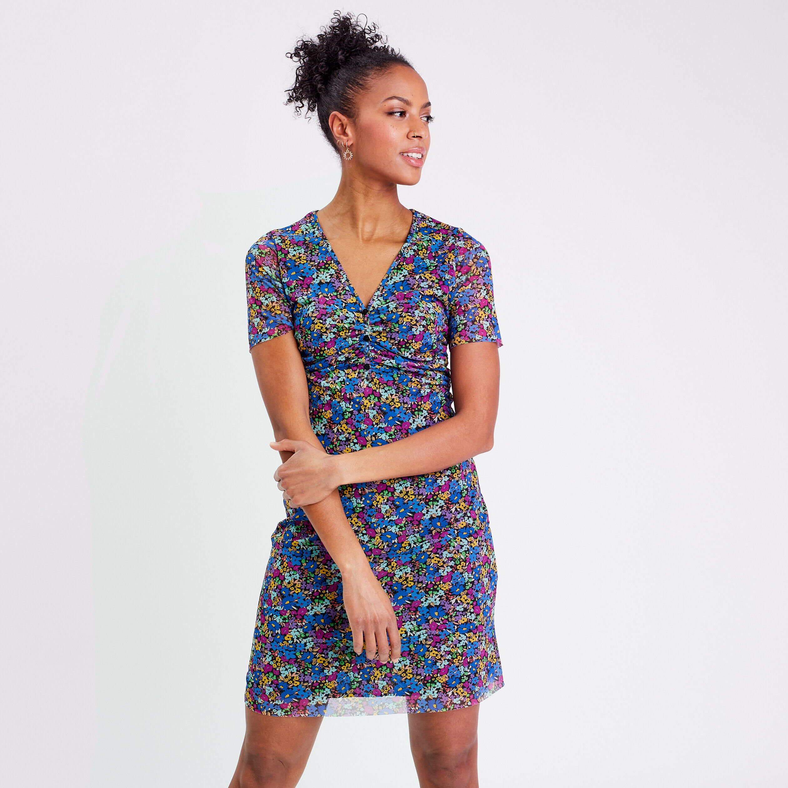 Robe évasée manches courtes noir femme | Cache Cache