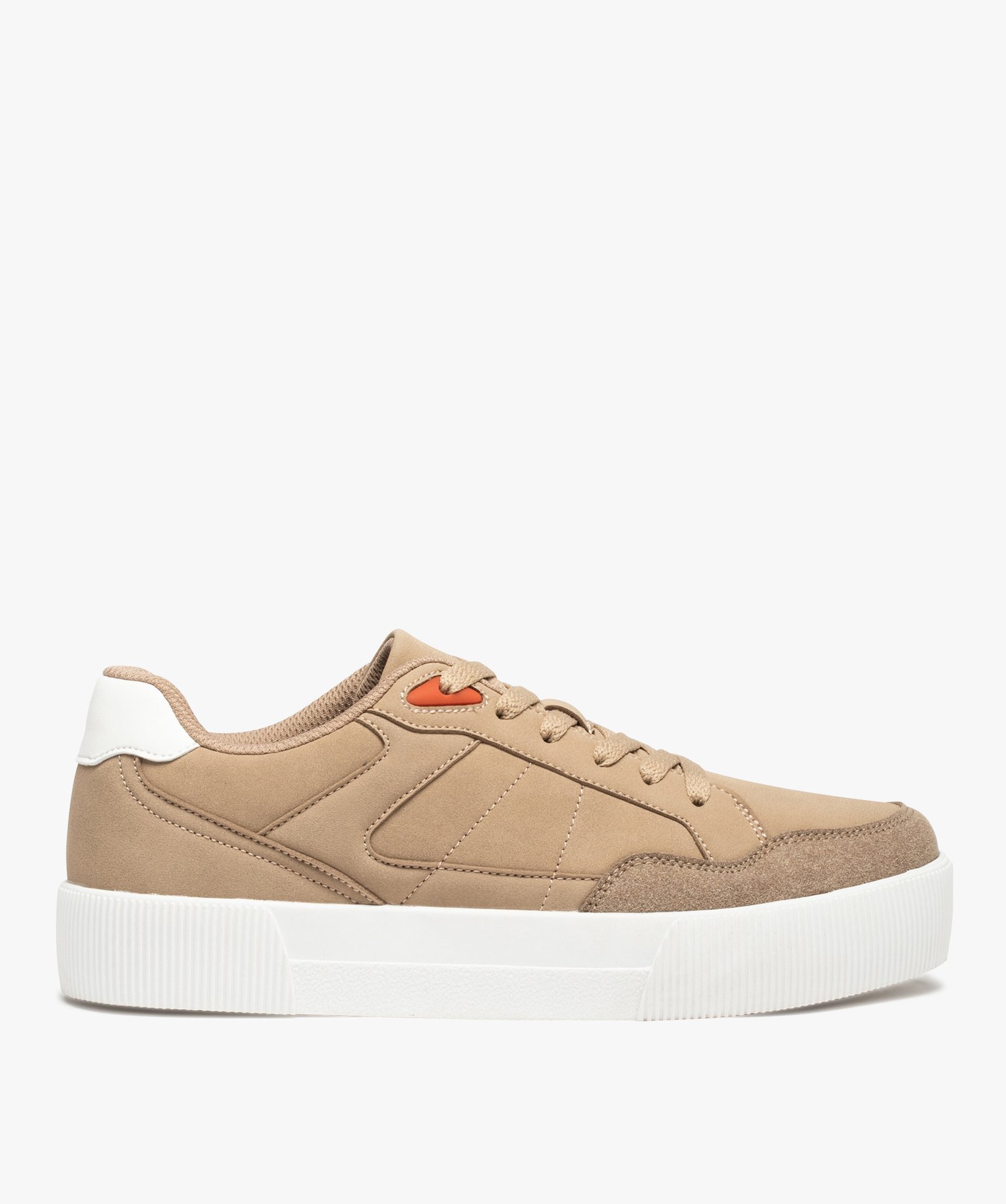 Baskets homme unies à tige basse fermeture lacets beige | GEMO