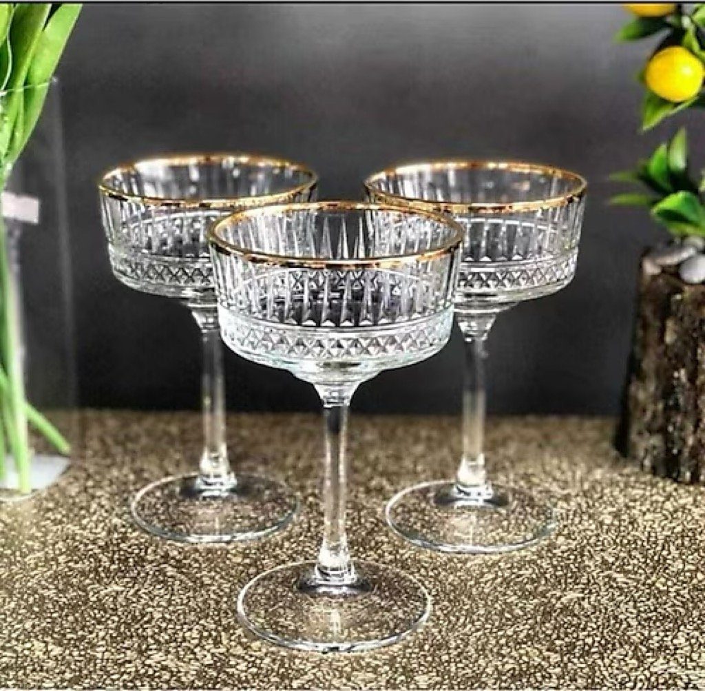 Pasabahce Gläser-Set Elysia Golden Touch Champagne Gläser (Art.nr:440436) 4er Set, Glas, Ca. Höhe 16,5 cm, Durchmesser 10cm,Fassungsvermögen 260ml.