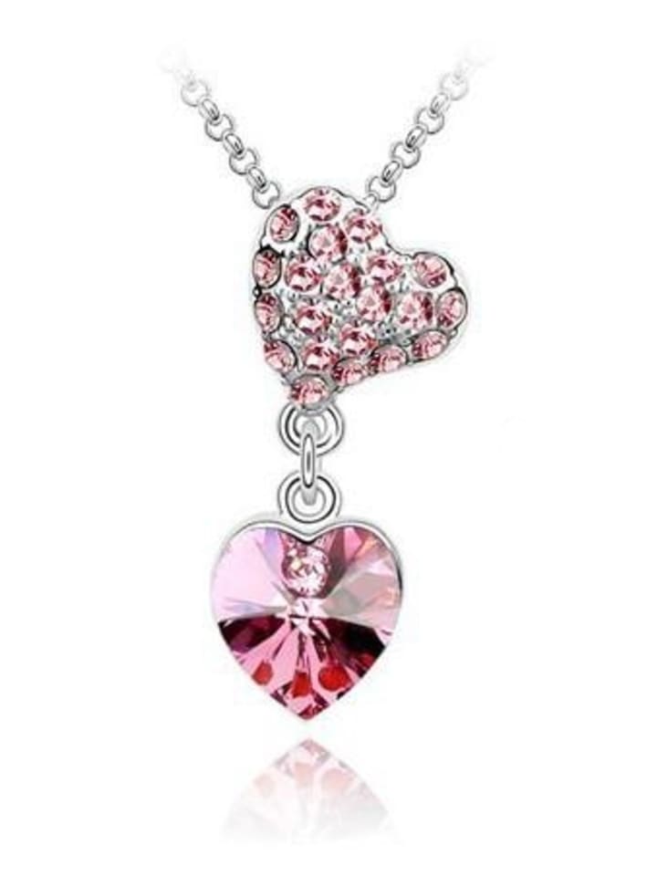 MeinVIPShop Doppelherzkette mit Crystals rosa günstig kaufen onesize