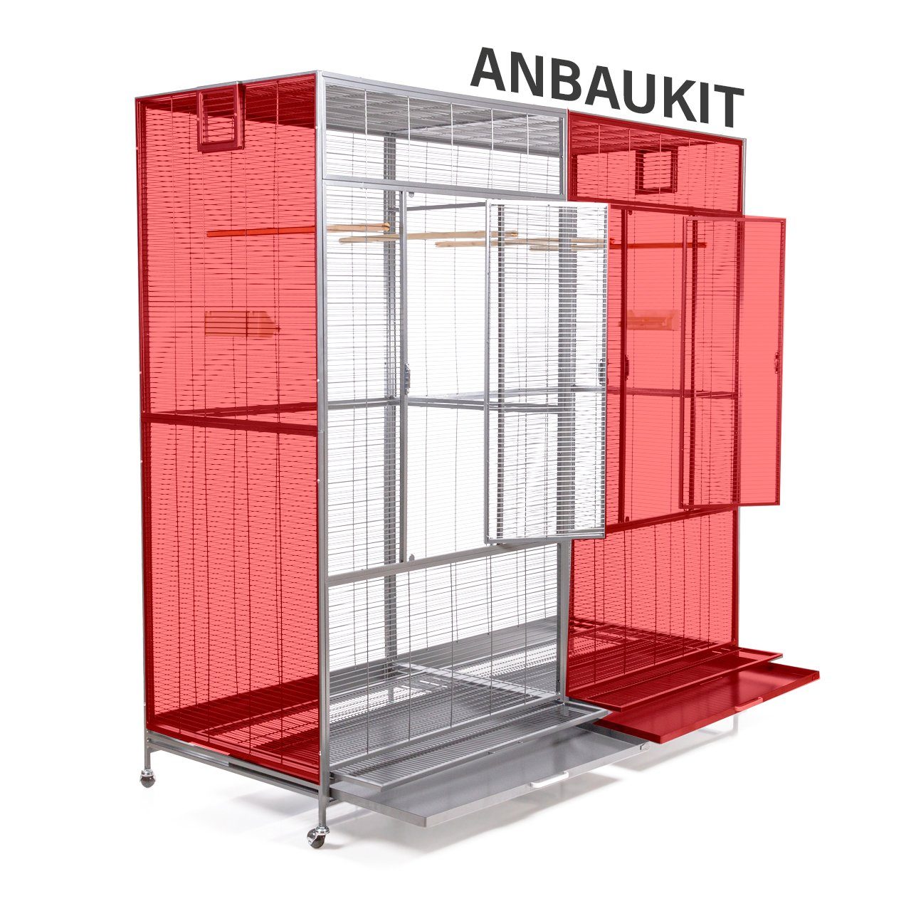 Montana Cages Vogelkäfig Anbaukit für Vogelvoliere - New Sydney - Platinum Wagerecht verdrahtet, Voliere, ca. 90 x 70 x 180cm, Zink- und Schwermetall-frei, Ungiftig