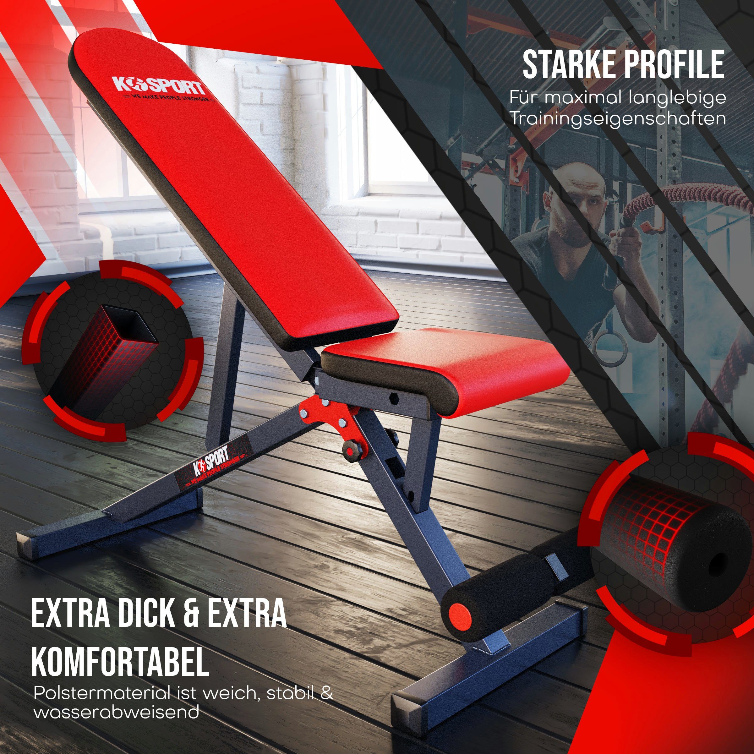 K-SPORT Kraftstation Hantelbank klappbar, (bis 175kg belastbar, 7- fach verstellbare Rückenlehne), Made in EU!