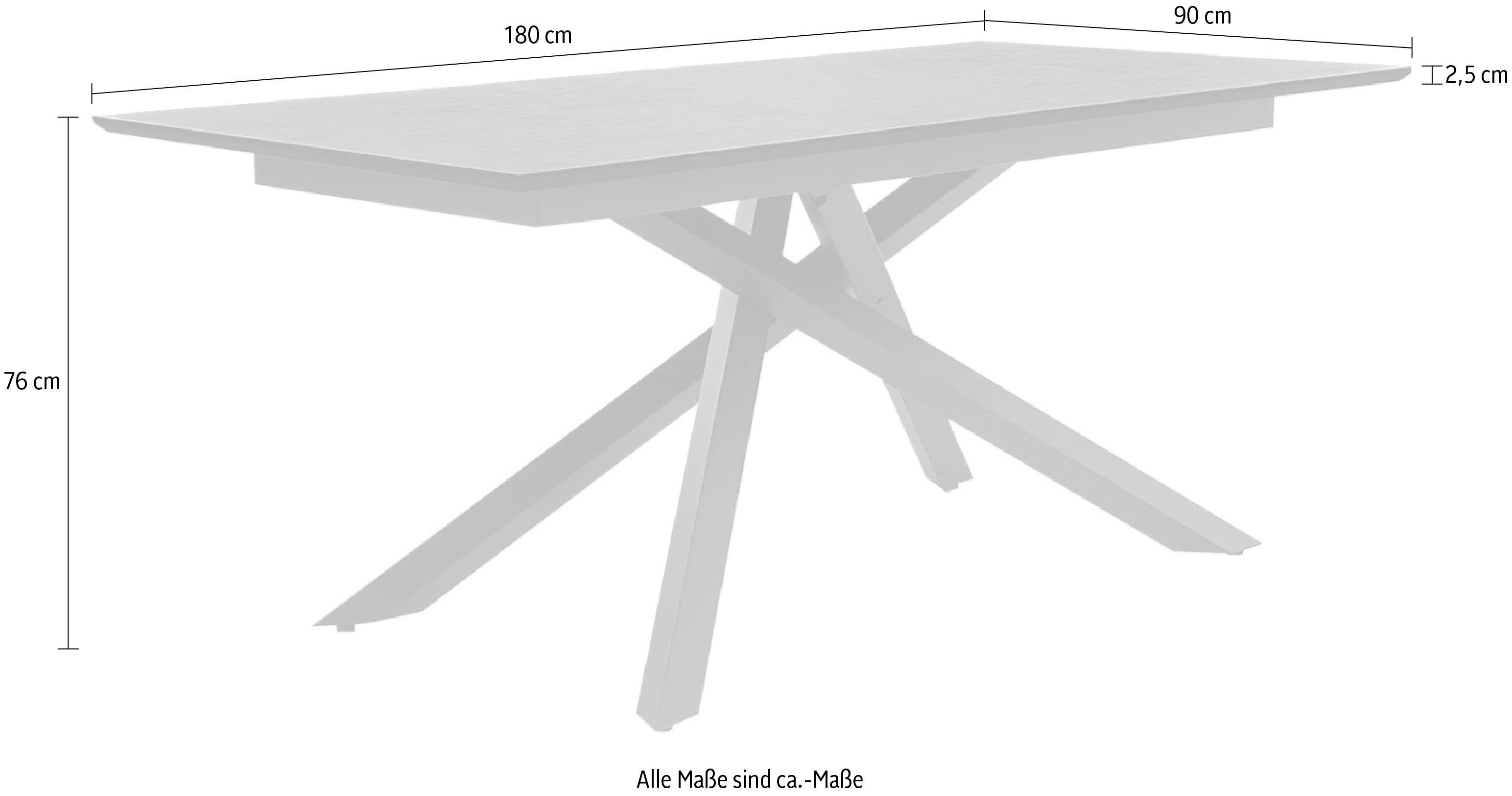 Jockenhöfer Gruppe Esstisch Silas, in 180x90 cm, Tischplatte in anthrazitfarbender Marmoroptik